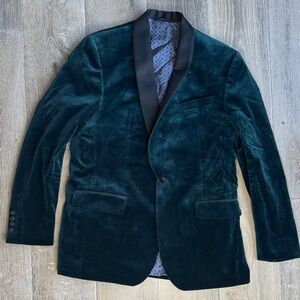 Ted Baker London Velvet Blazer in Deep Green with Black Lapel